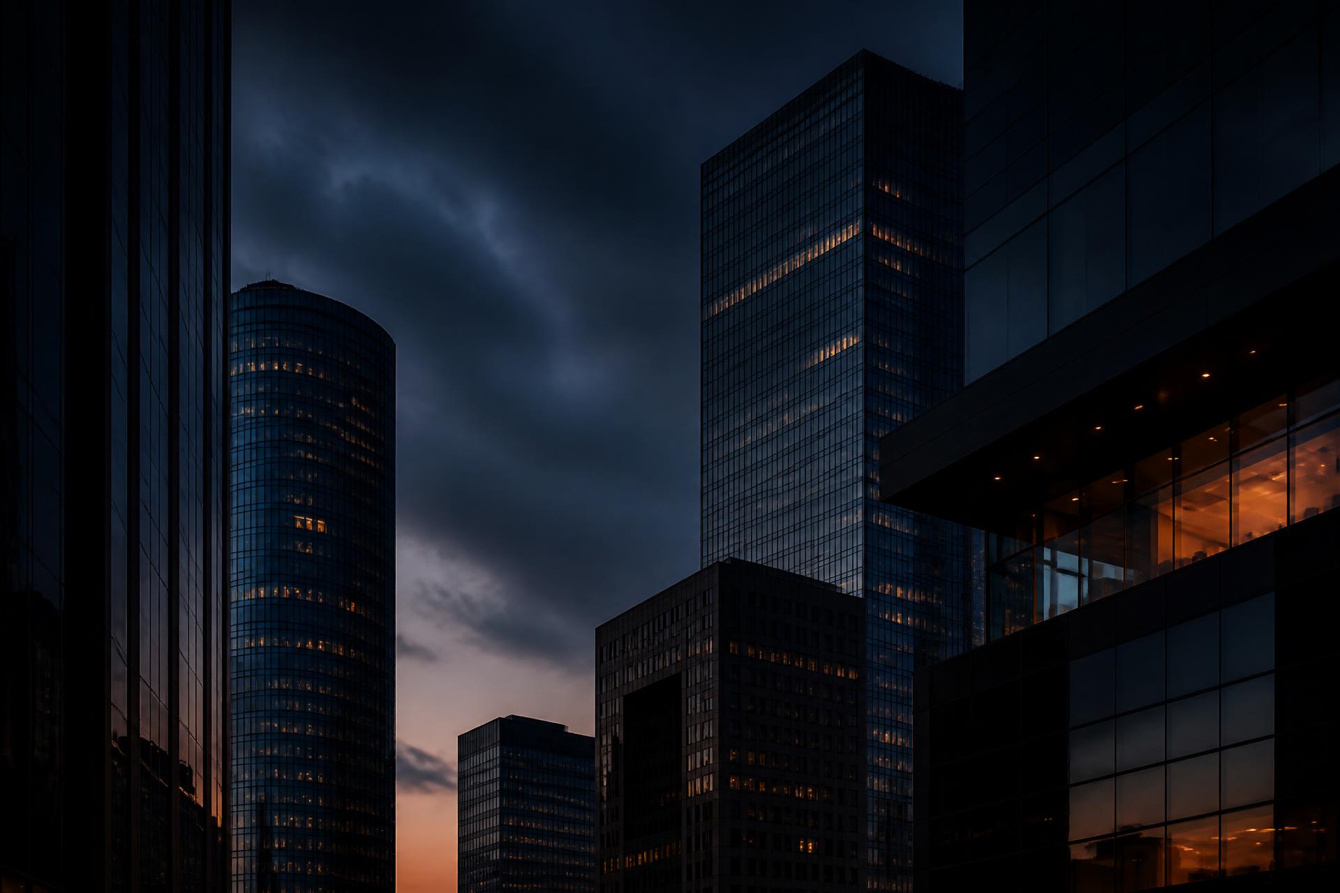 Darkened Texas downtown skyline at dusk